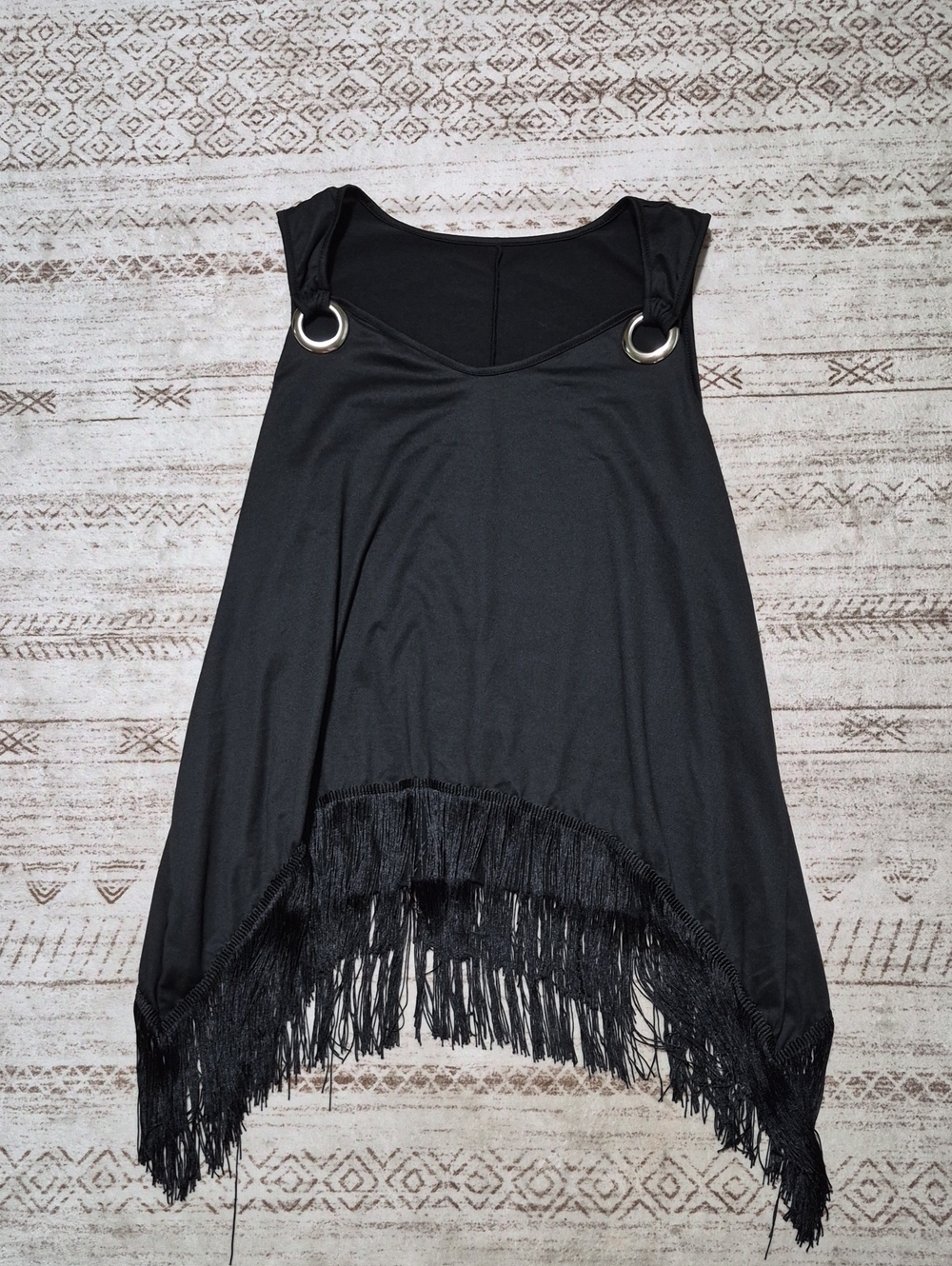 SHEIN Black Fringe Tunic with Silver Grommet Straps